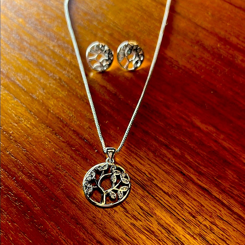 Tree of Life Openwork Necklace and Earring Set